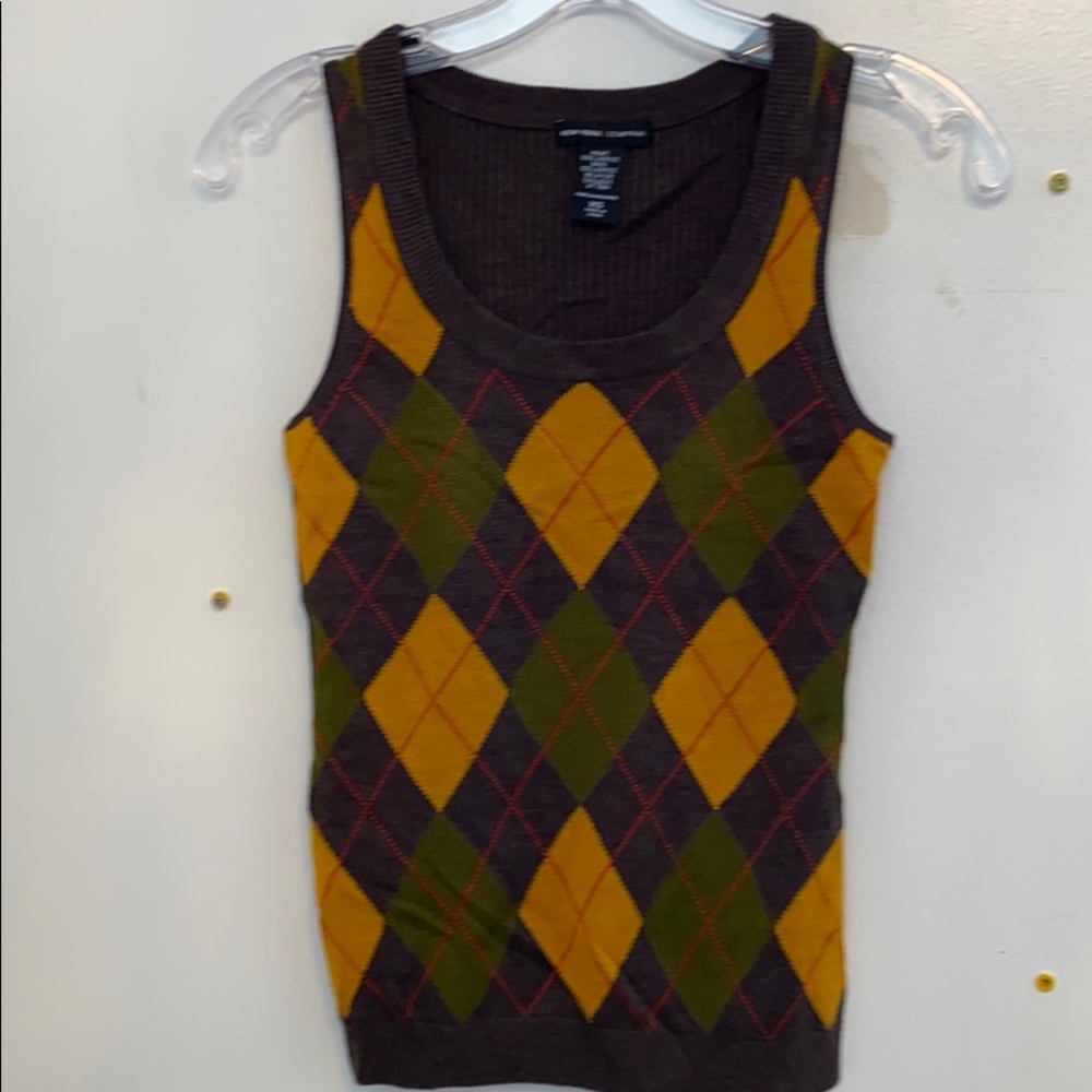 NEW YORK & Co  brown green gold argyle tank vest ribbed XS